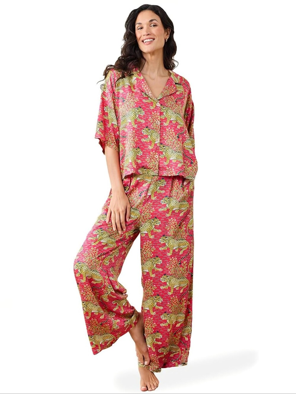 Printfresh Women's Eco-Friendly Satin Pajama Set Wide-Leg w/ Pockets - Large NWT